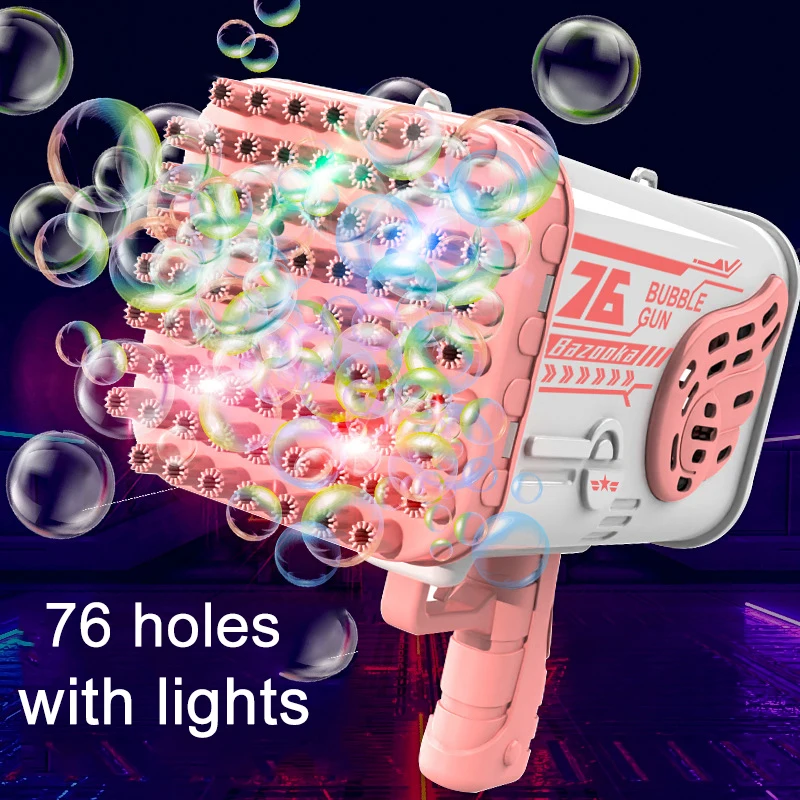 76 Holes Angel Rocket Bubble Gun Machine Electric LED Kids Soap Bubbles