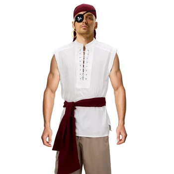 Costume da pirata per uomo 5 pezzi Abito medievale rinascimentale Abiti da festa di Halloween retrò