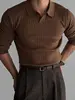 Slim Fit Knitted T-irt Men's Spring Autumn Pure Color Ribbed Elastic Crew Ne Long Sve round Ne Pullover Youth Faion