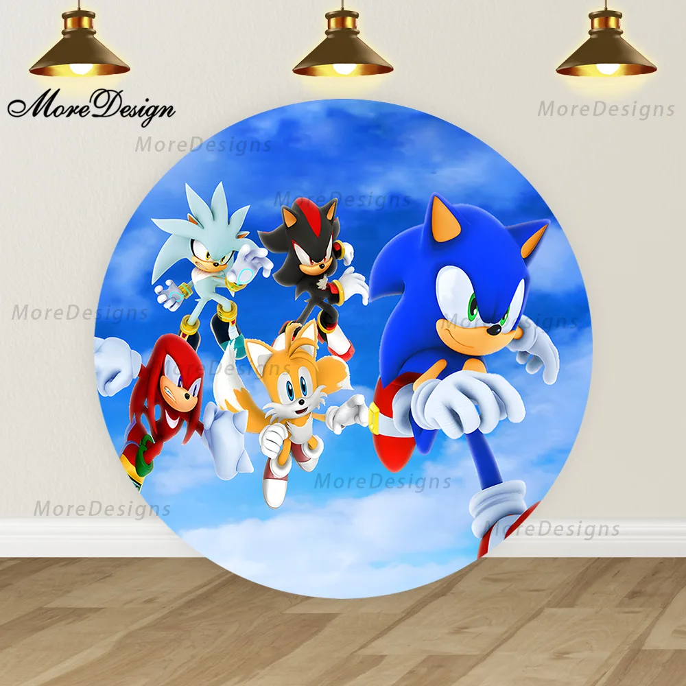 thumbnail image 1 of Fondo de cubiertas redondas de Sonic the Hedgehog para fiesta de cumpleaños de niños, decoración de personajes de juegos de dibujos animados, fondo para fotografía de Baby Show, 1 of 5