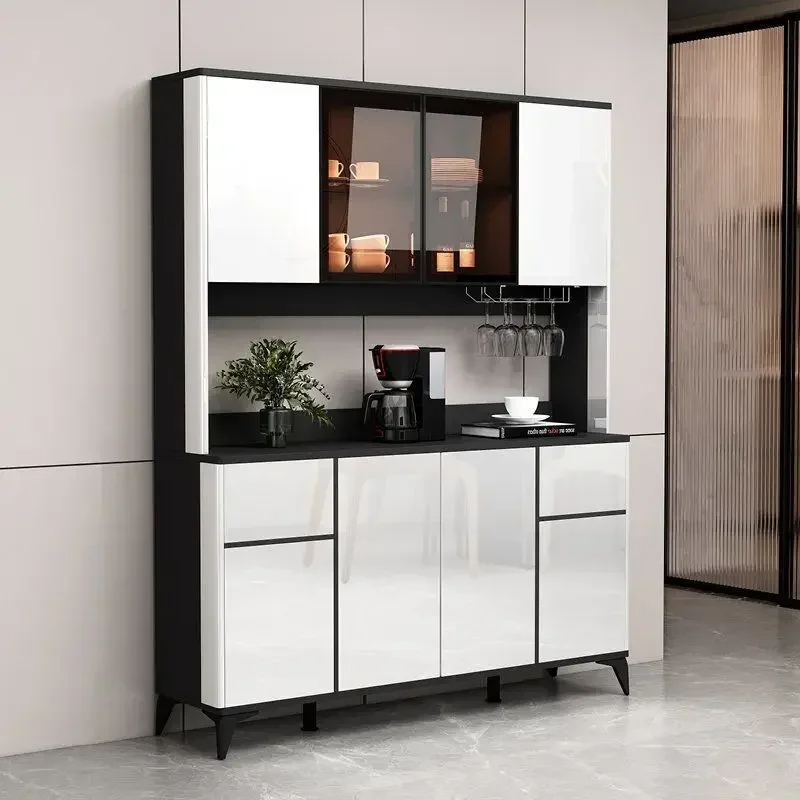Modern Freestanding Smooth Kitchen Pantry Storage Cabinet with Glass Doors Shelves & Drawers Modern Sideboard Buffet Cabinet 2