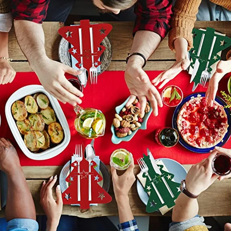Christmas Tree Cutlery Rack Fork Spoon Bag Felt Christmas Table Decoration Cutlery Bag X-Mas Party Festival Table Ornaments