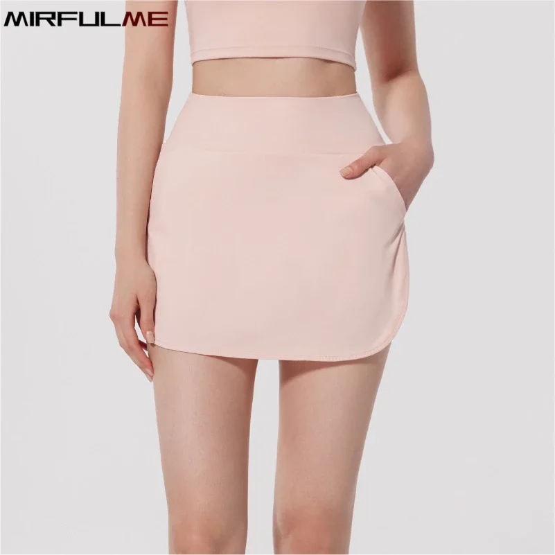 Women Tennis Skirts Fake Two-Piece Yoga Sports Skorts Unti-UV Badminton Shorts Running Short Skirt Gym Golf Skort With Pocket