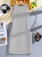 Jupe moulante à rayures pour filles, vêtements décontractés, mode printemps et été, micro-élastique, col rond, sans manches, été cool temporairement 2