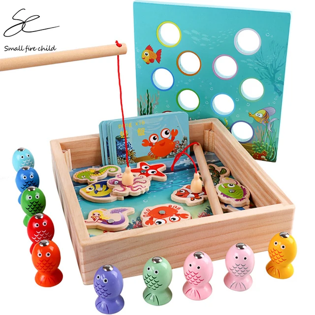 Children Wooden Toys Magnetic Games Fishing Toy Game Kids 3D Fish Baby Kids Educational Toys Outdoor Funny Boys Girl Gifts 1