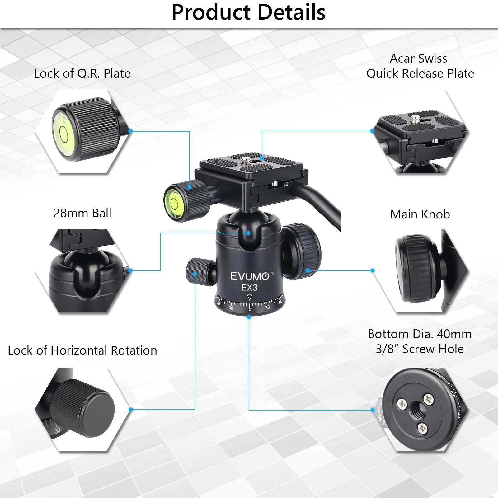 Tripod Ball Head with Handle All Metal CNC Panoramic with Q.R Plate for Tripod DSLR Camcorder Telescope Load 10kg