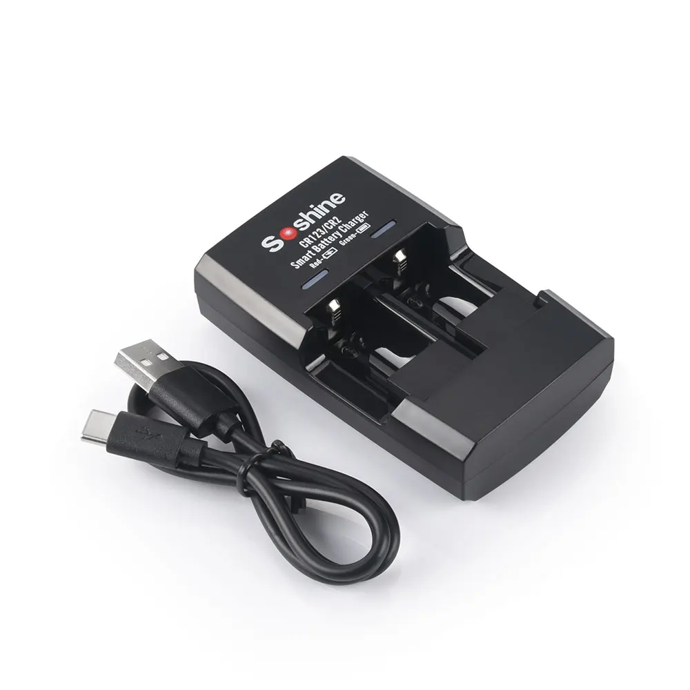 Battery Charger Adapter Soshine 3.2V LiFePO4 3.7V Li-ion Charger for 2 Slots CR2 RCR123 16340 17335 15266P 16340P USB