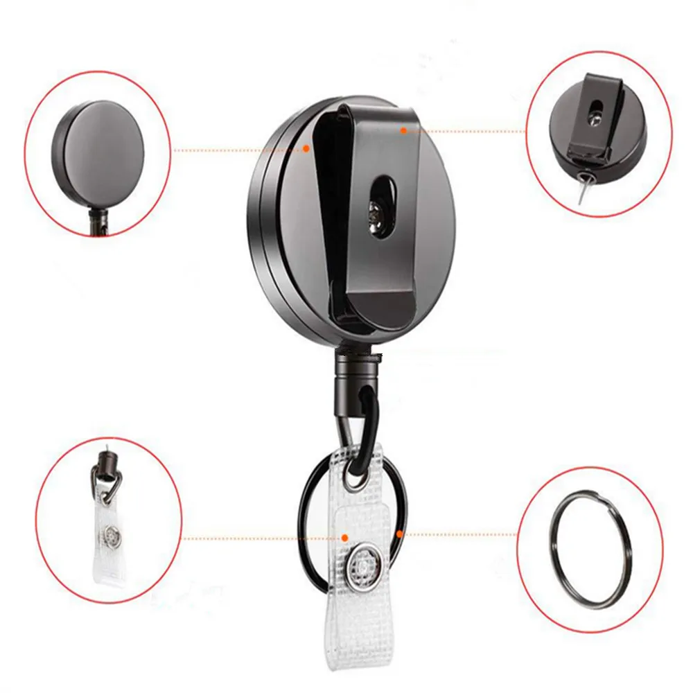 Luxury Quality Retractable Pull Badge Reel Zinc Alloy metal ID Lanyard Name  Tag Card Recoil Belt Key Ring Chain Clips