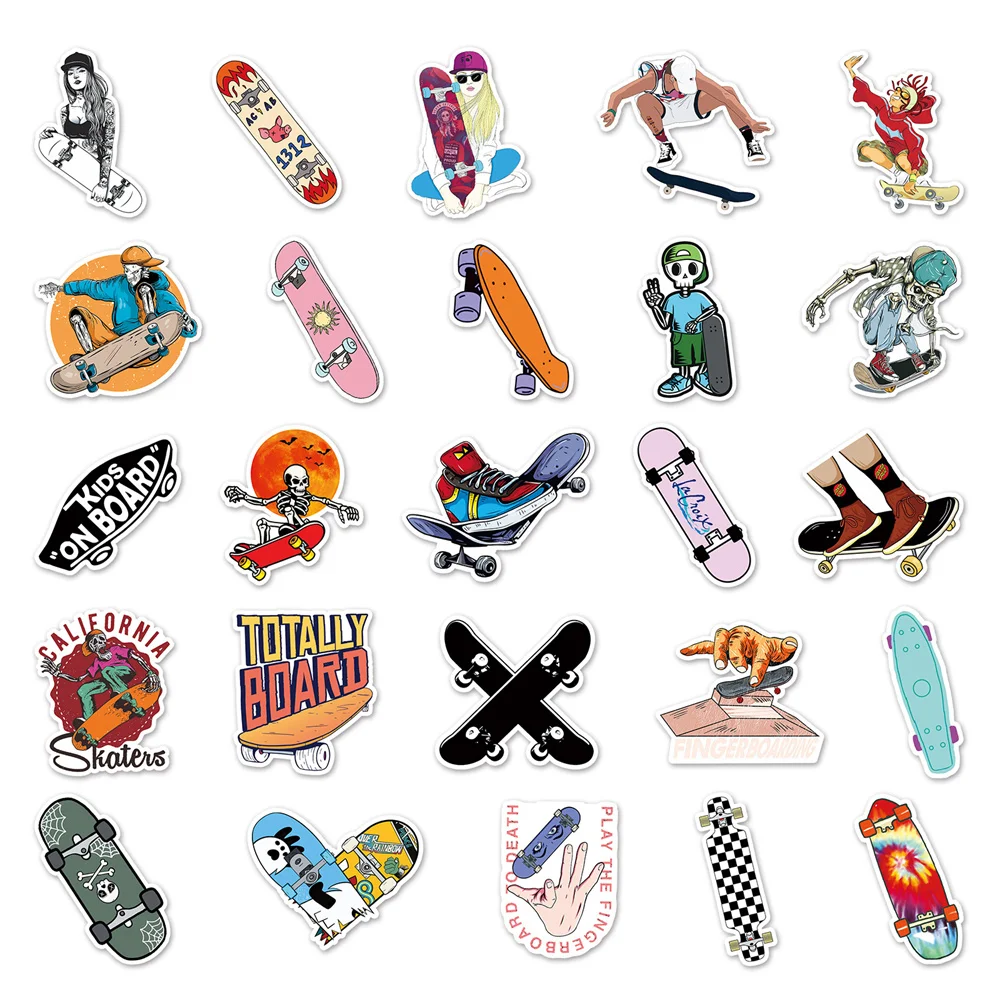 10/30/50PCS Skateboard Sports Cartoon Personality Creative Sticker Computer Mobile Phone Skateboard Waterproof Sticker