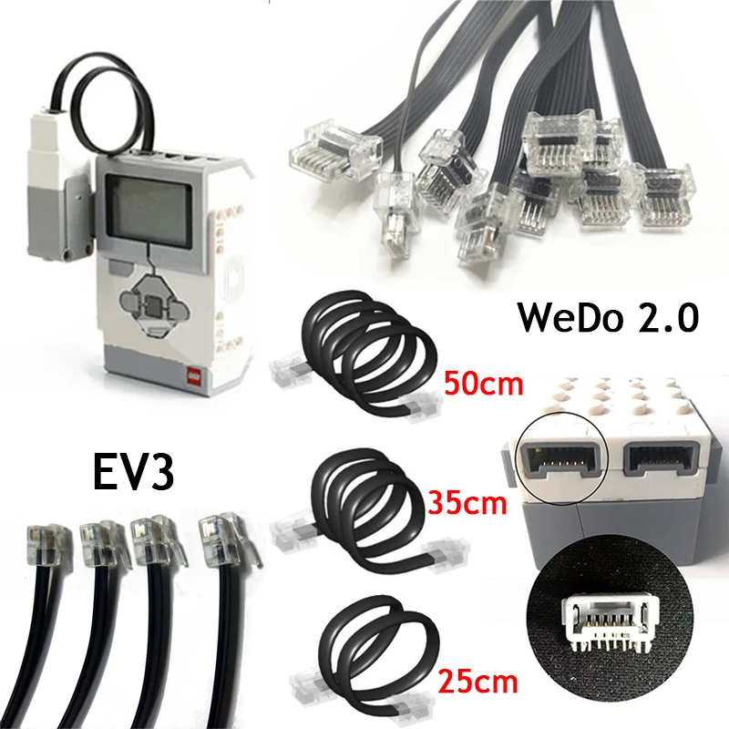 5 Pz/Lotto 25Cm 35Cm 50Cm Funzioni Di Alimentazione Parti Il Cavo Ev3 Wedo 2.0 Crystal Connector Port Building Blocks Per 45544 45300