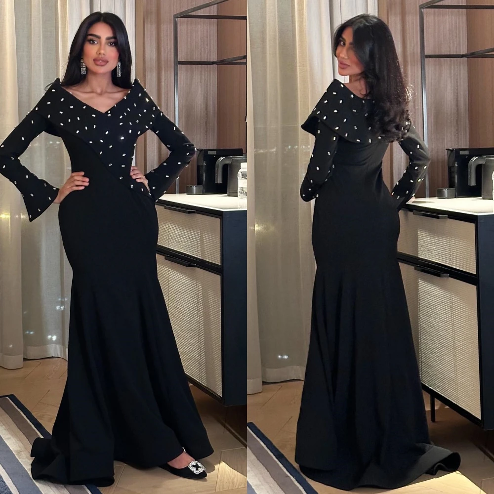 

Jersey Rhinestone Celebrity Mermaid V-neck Bespoke Occasion Gown Long Dresses