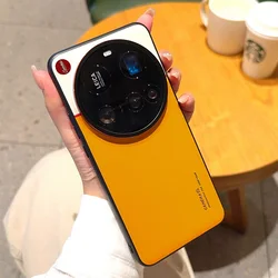 Double Pigment Leather Lens Raised Protective Phone Case with Camera Guard for Xiaomi 14 Ultra (Yellow)