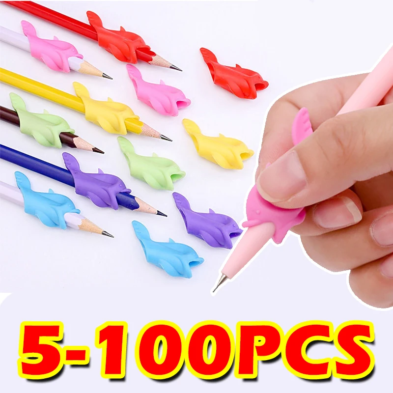 5-100pcs/Set Kids Pencil Grasp Silicone Baby Learning Writing Tool Correction Device Fish Pen Grasp Writing Aid Grip Stationery 3pcs silicone pencil holder two finger hand writing aid tool pen grip posture correction tool students writing office stationery