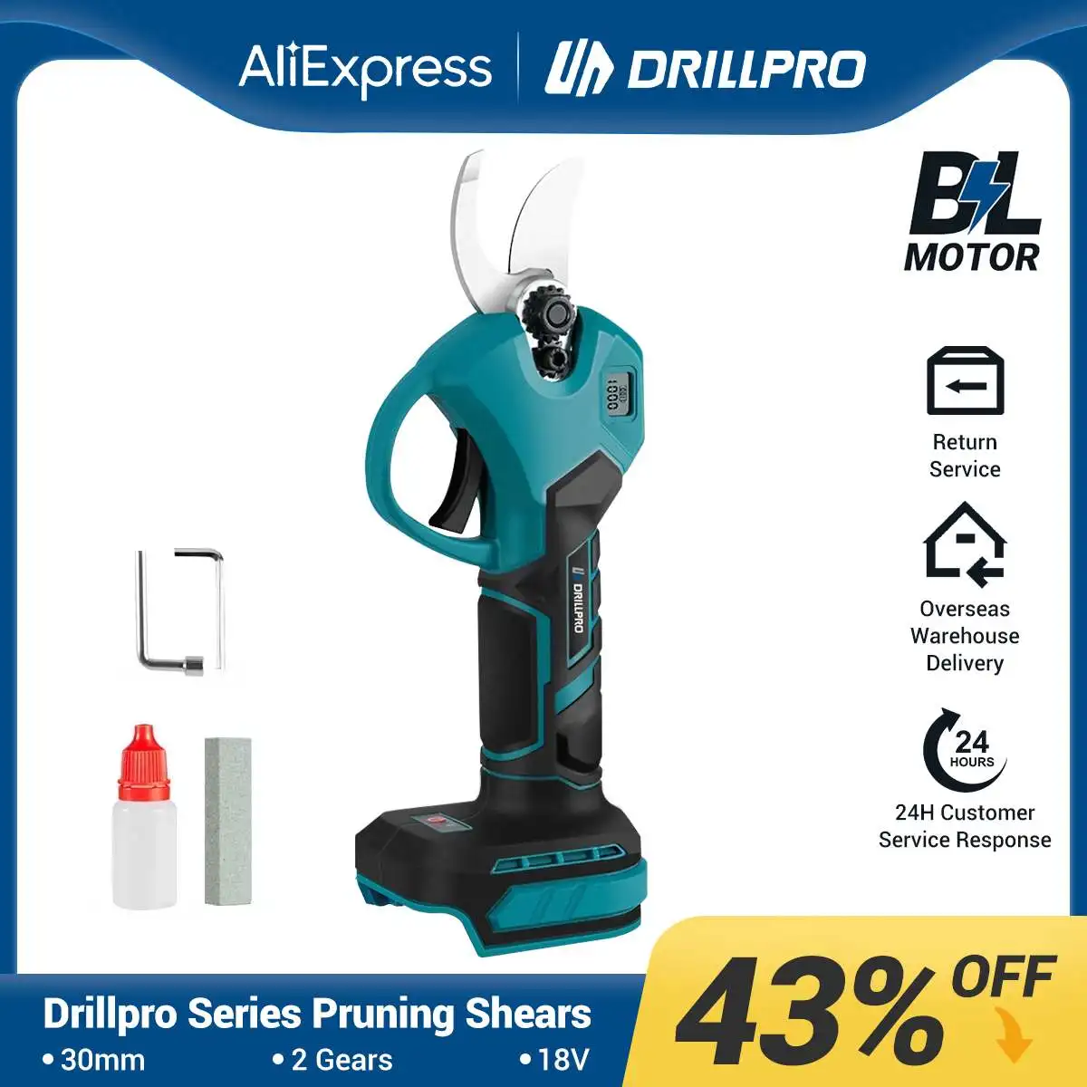 Бесщеточный Электрический секатор Drillpro 30 мм, ножницы, 2 передачи, беспроводные электроножницы для фруктового дерева, бонсай, для батареи Makita