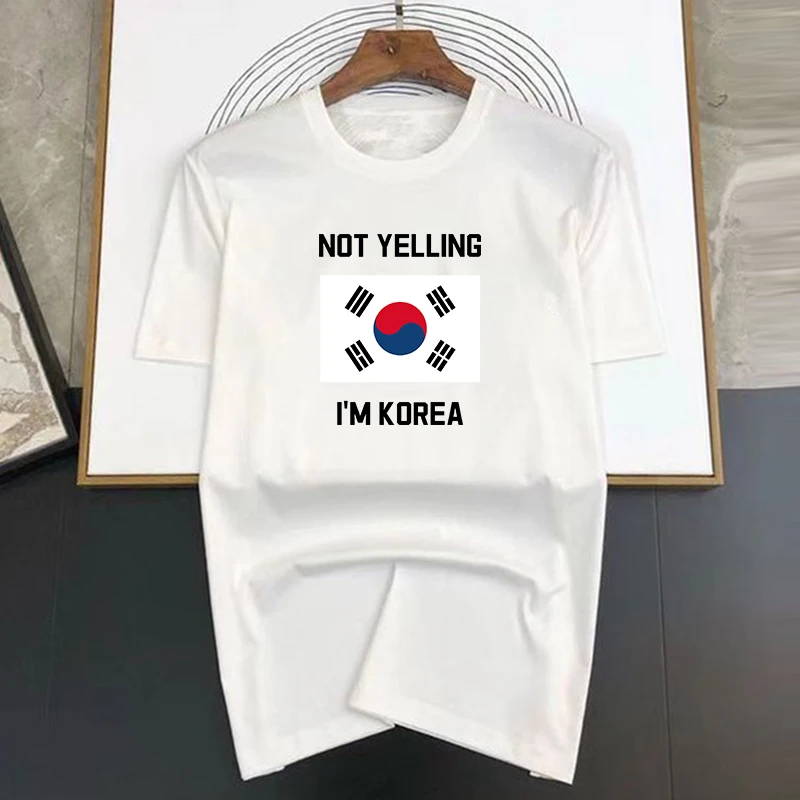 Magliette da uomo in 100% cotone I Love Korea Stampate Street Retro Manica corta Hip Hop Tops Maglietta oversize Uomo Larga_voghion.com