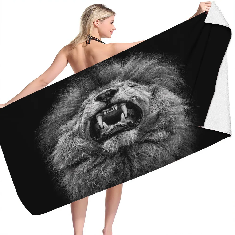 Ferocious Lion Beach Towel Microfiber No Sand Free Quick Dry Surf Poncho Bath Summer Swimming Fitness Camping Travel Women Men