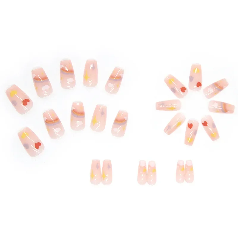 Cute Childlike Rainbow Nail Art Full Cover Artificial Fake Nails Wearing Reusable 24P Ballerina Press on