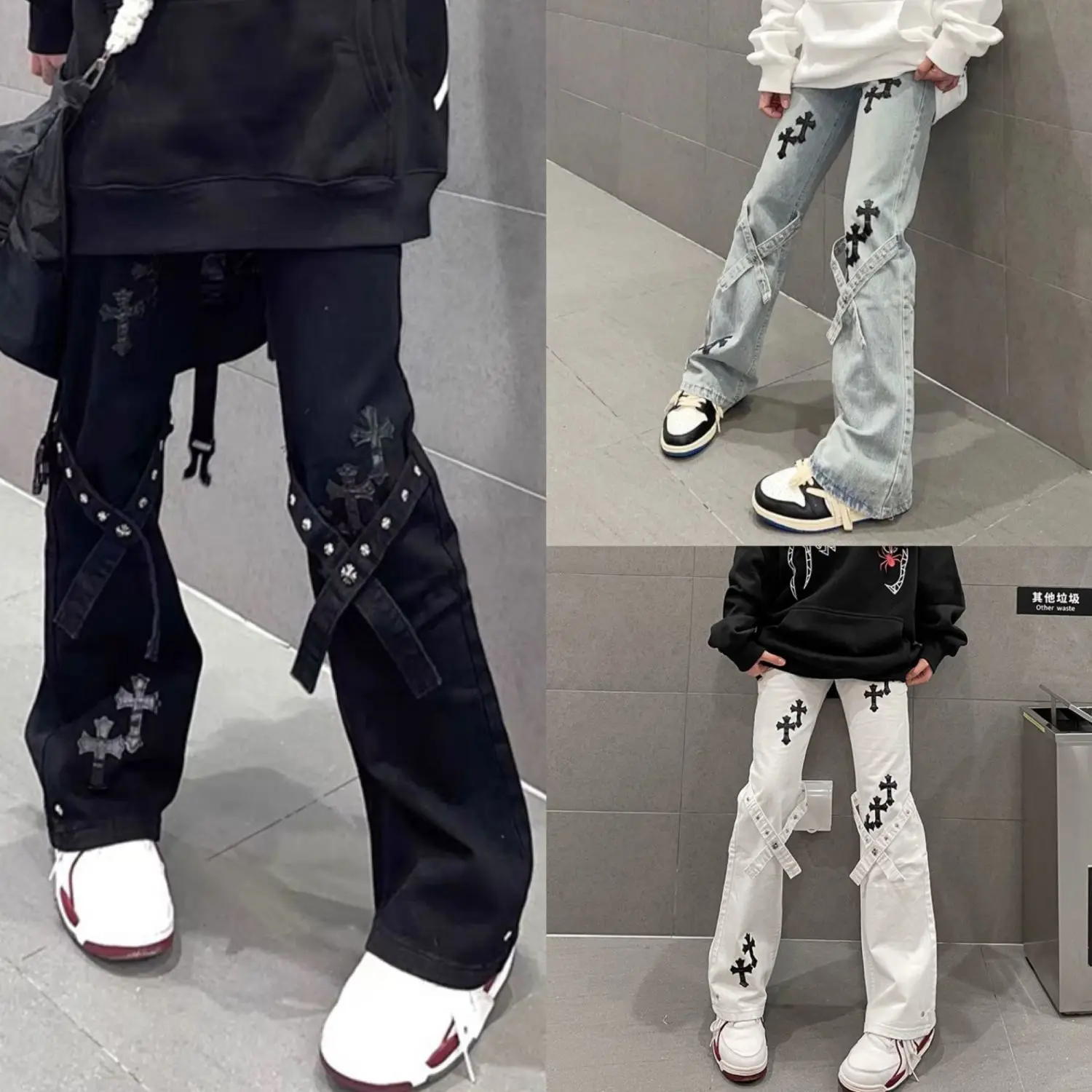 

Y2K High Waist Jeans Streetwear 2023 Gothic Women Trousers Casual Cross Cargo Pants Korean Kpop Street Straight Baggy Clothes
