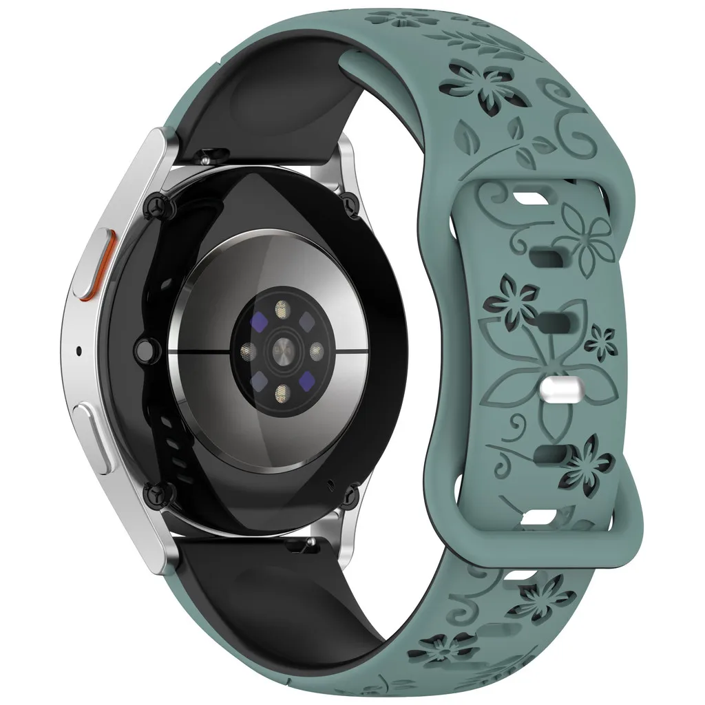 Dual-Tone Floral Engraved Silicone Watch Strap - Elegant Flower Design, Available in 18/20/22mm