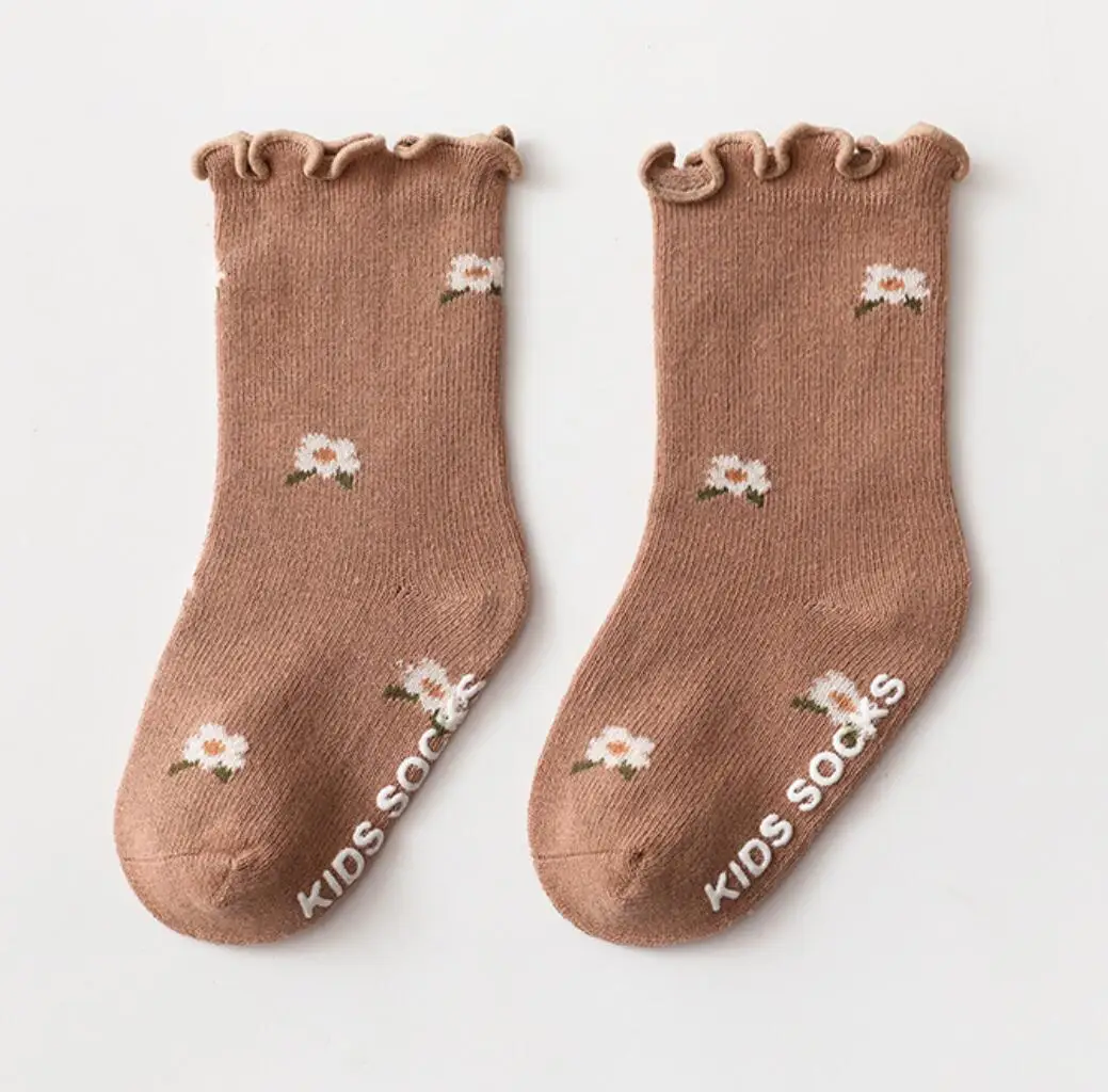 Soft Breathable Toddlers Girls Frilly Socks Cotton Baby Ankle Sock Vintage Floral Pattern Children School Sock Infant Floor Sock