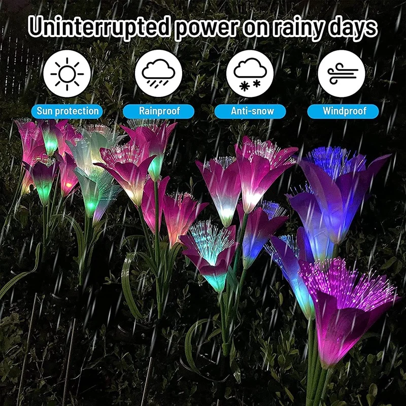 

Led Flower Solar Lights Outdoor for Garden Farm Patch Decorations Optical Fiber Lily Lights Waterproof RGB Led Lily Lawn Lamps