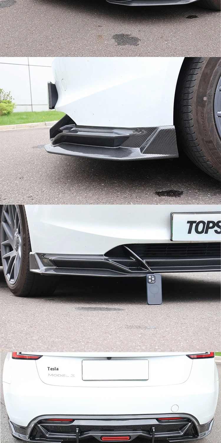 For Tesla 2024 Model3 highland Body Kit Carbon fiber pattern Rear Diffuser Spoiler Front Bumper Lip Side Skirt Car Accessories