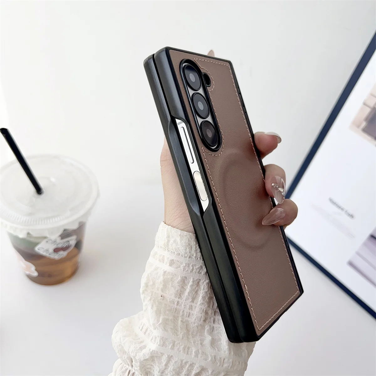 Magsafe Magnetic Leather Protective Phone Case with Hinge Cover