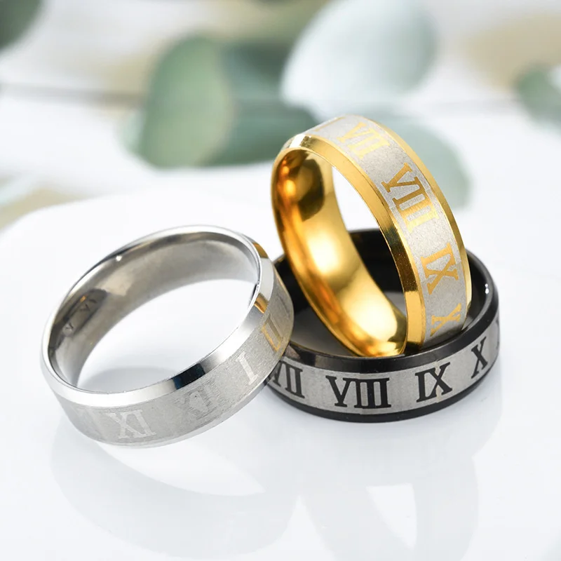 Roman Numerals Ring Men 2022 New Classic Temperament Stainless Steel Round Finger Rings For Men Party Jewelry Gift