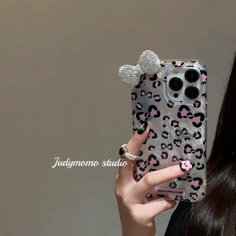 Leopard Blink Diamond Candy Bowknot Lustre Lining Phone Case