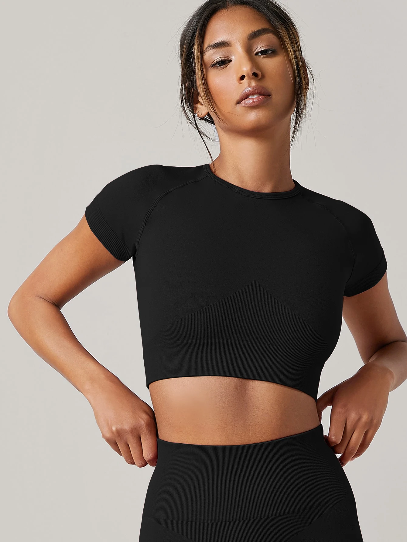 Frauen Yoga Top nahtlose Sport T-Shirts Fitness Kleidung Kurzarm Yoga Shirt Gym Top Laufen Active Wear Sport Top – Detail 5