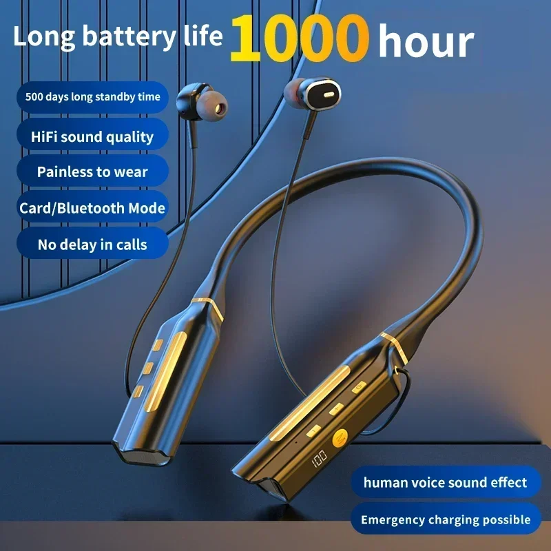 1000 Hours Playback Wireless Headphones Neckband Earphone