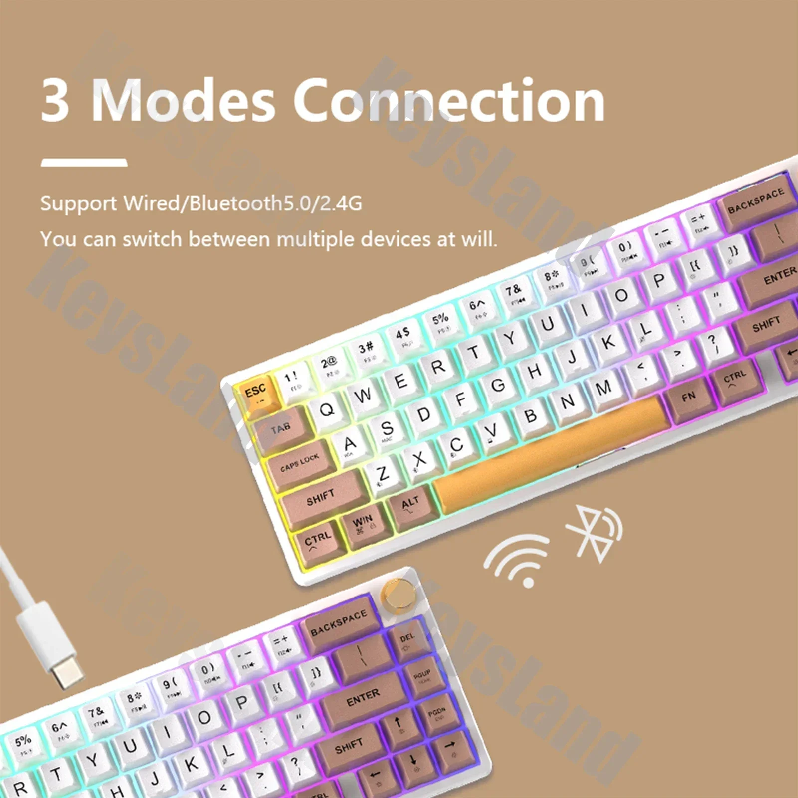 Feker-teclado Mecânico sem Fio Bluetooth 2.4g Rgb Modos Via Hotswap Perfil Cherry Dye Sub Pbt Junta Keycap Ik65 - Imagem 4