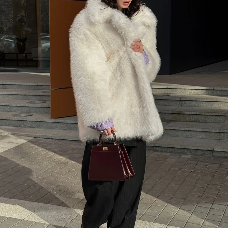 Women Winter 2025 High Quality Luxury Faux Fur Coat Thicken Warm Overcoat Outerwear Hot Girls Solid Long Fox Fur Jacket