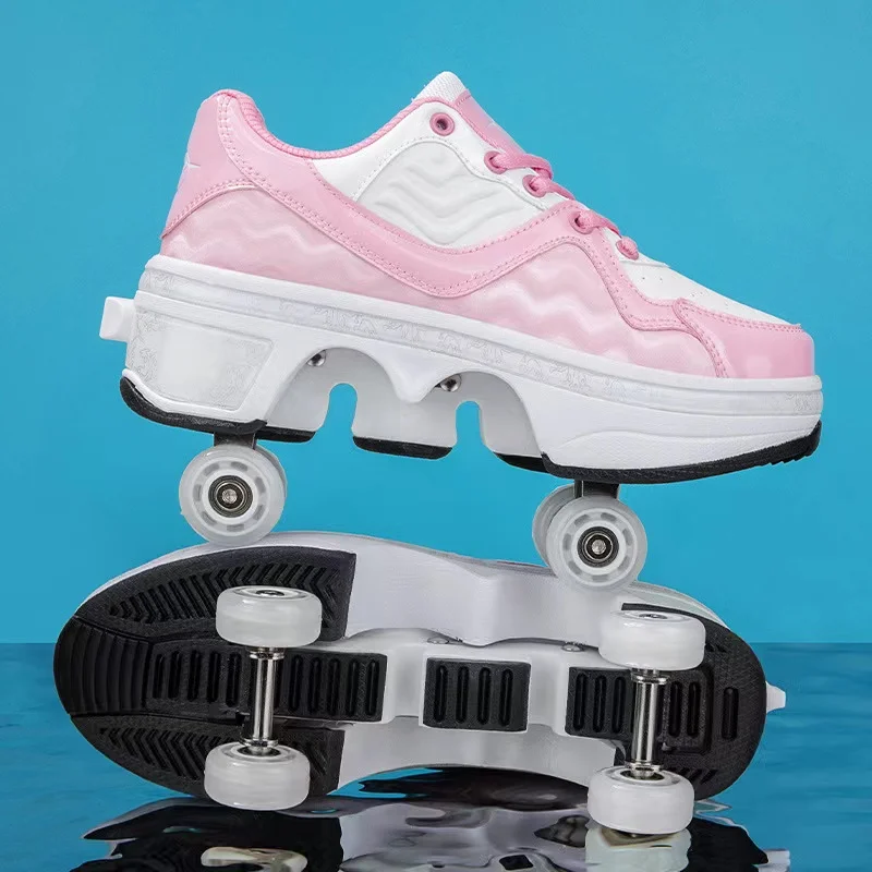 

Dual-Use Deformation Four-Wheel Roller Skate Shoes Double-Row Unisex Casual Sport Walking Running Parkour Sneakers
