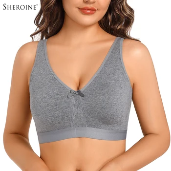 Sheroine Cotton Bra for Big Breast Women, Wirefree Comfort Full Coverage Soft Seamless Underwear Unlined Non-Padded Bras