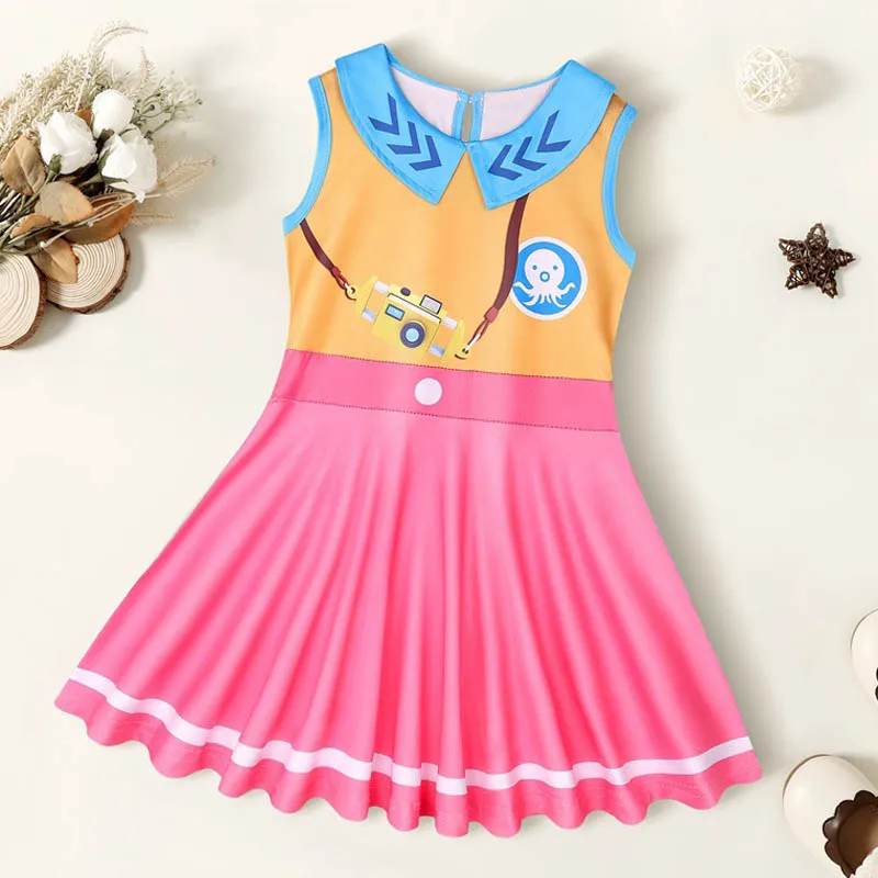 Summer Kids Clothes Baby Girls The Octonauts Dress Short Sleeve Octopus Print Ice Silk Princess Vestidos Children Cute Outfits kids girls dress