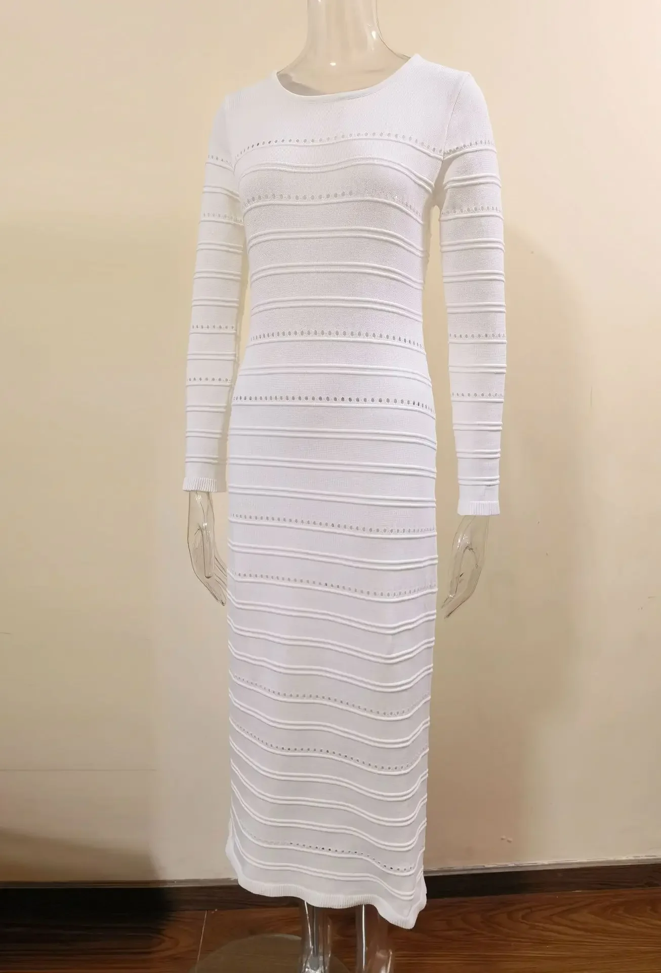 Striped Hollow Two-Wear Knitted Long Dress For Women Fashion Party Club Sweater Dress Vestido FemaleSlim Solid Outfits