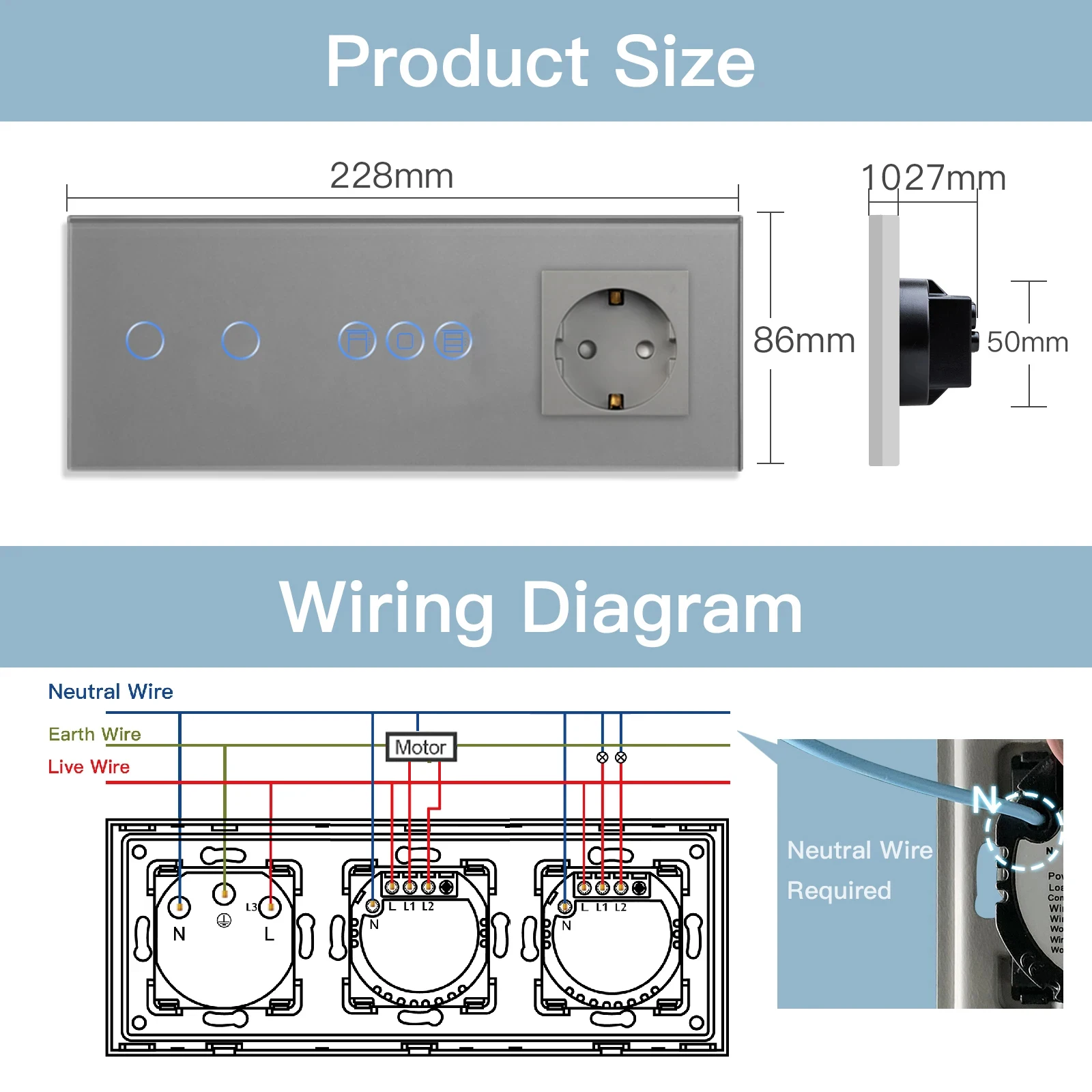 Smart Blinds Switch BSEED Wifi Roller Shutter with Touch Light EU Socket Type-c USB Tuya Smart Life Alexa Control