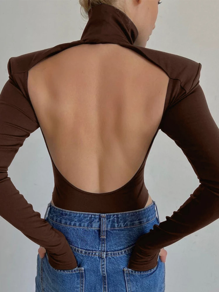 

Women's 2023 Summer New Sexy Backless Long Sleeve High Neck Bodysuit