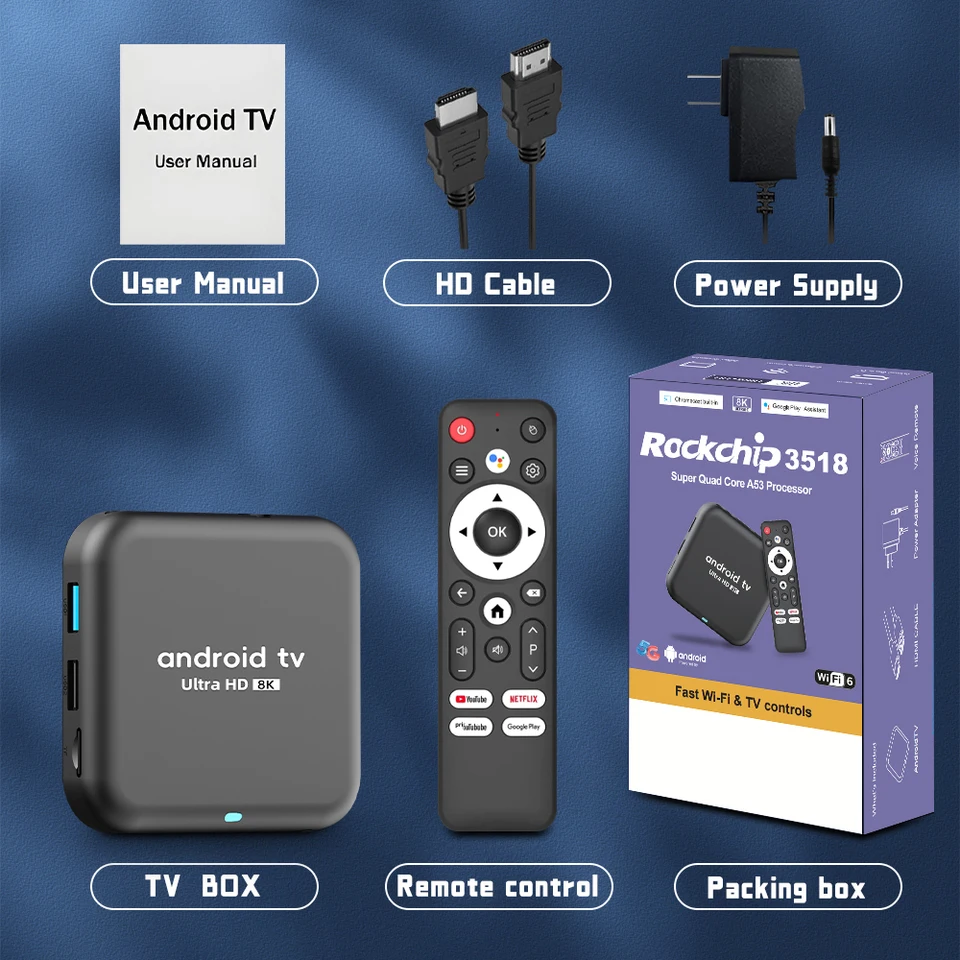 TV Box Android 14 Smart Q18 8K Media Player Google Voice Assistant