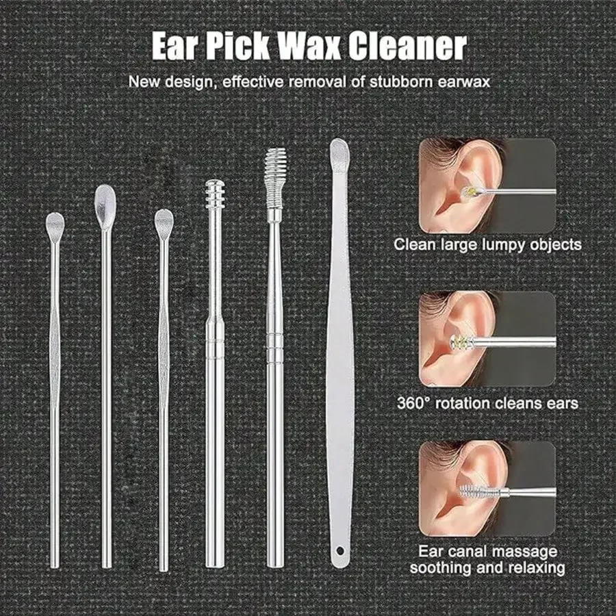 Stainless Steel Ear Cleaning Tools Set With Spring Spiral Design