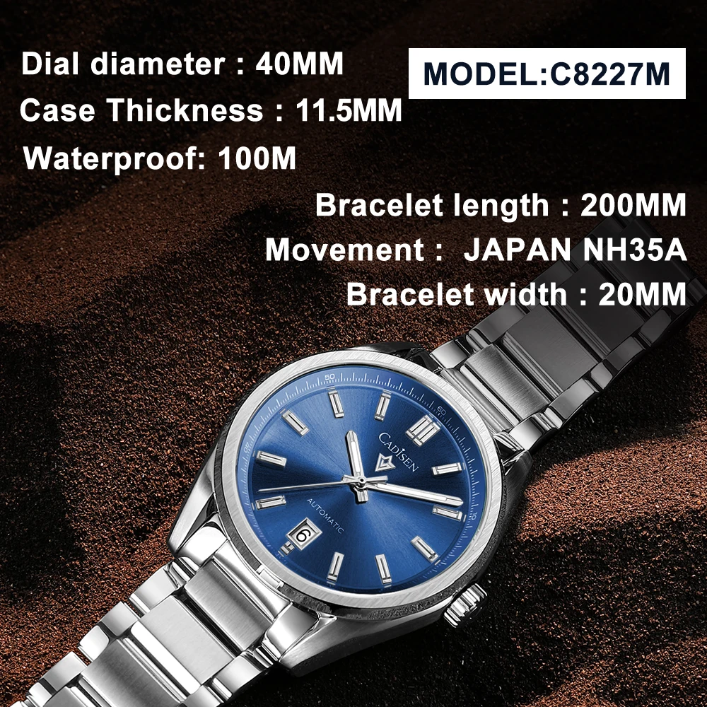 CADISEN New Men's Watches Luxury Automatic Watch For Men Japan NH35A Men Mechanical Wrist watch 100M Waterproof Clock Man