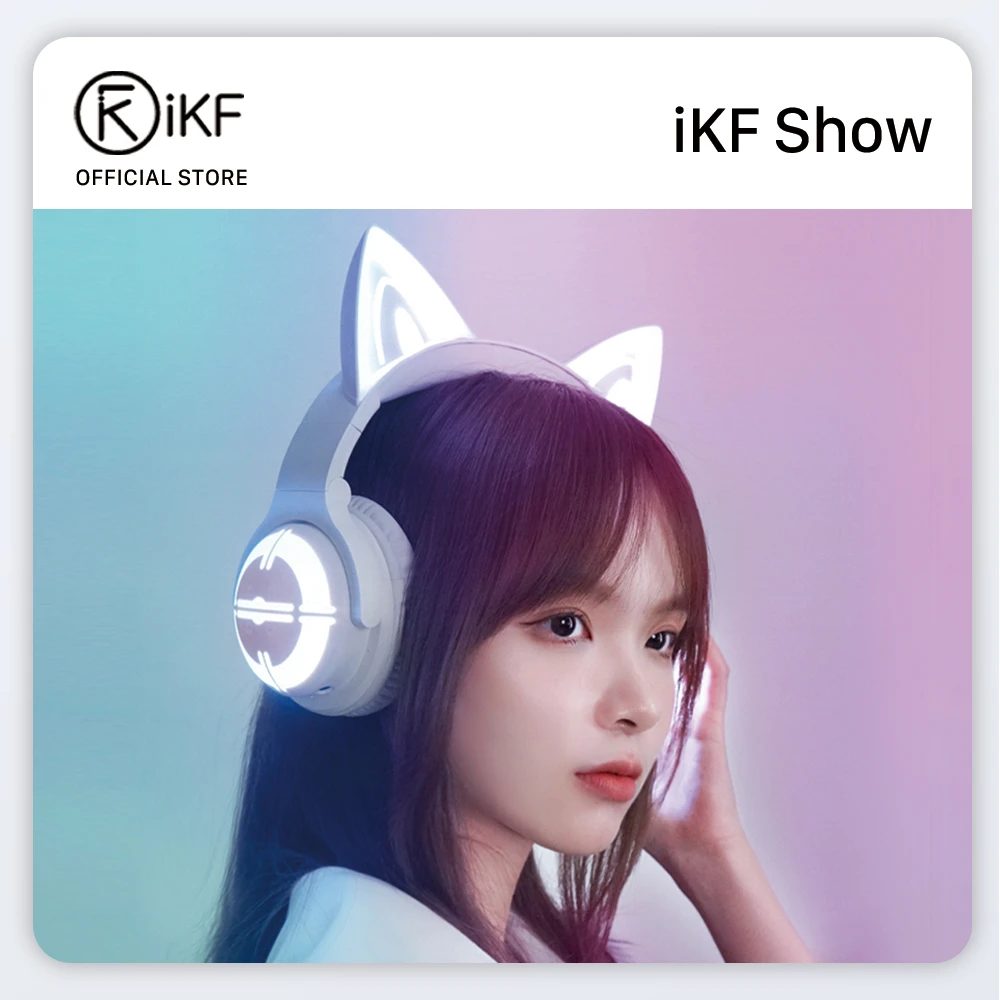 iKF Show Cat Headset Wireless Bluetooth Headphone Game Cute Girl Gaming