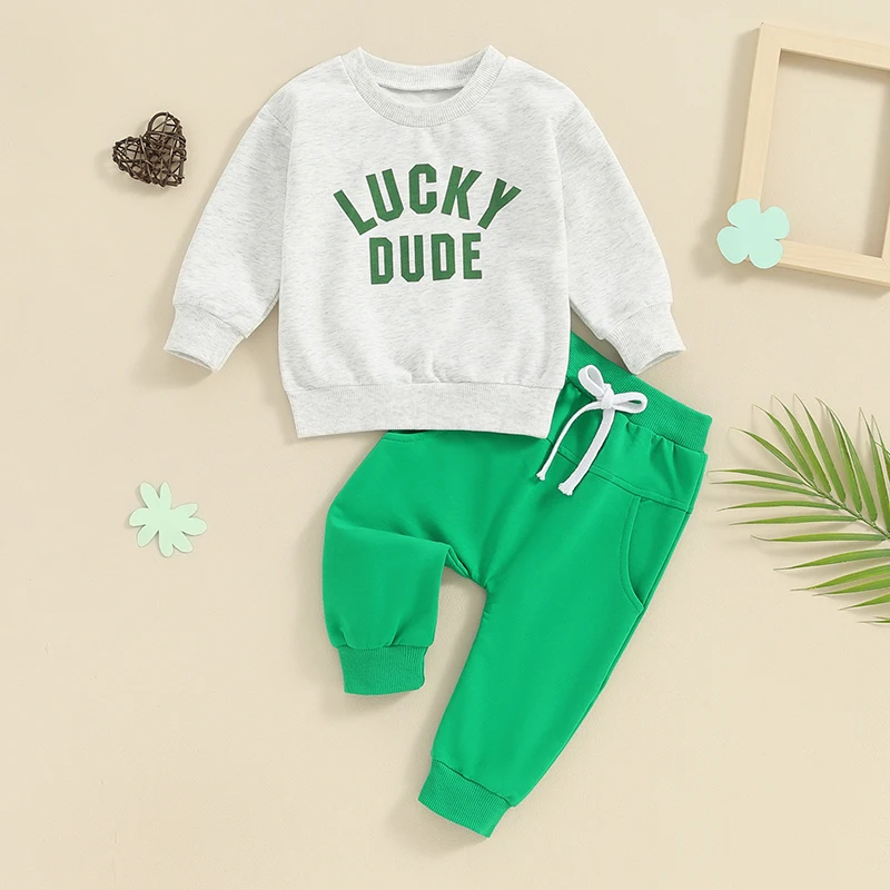 

Toddler Baby Boy Girl Fall Winter Outfit Contrast Color Long Sleeve Pullover Sweatshirt Pants Set Sweatsuit