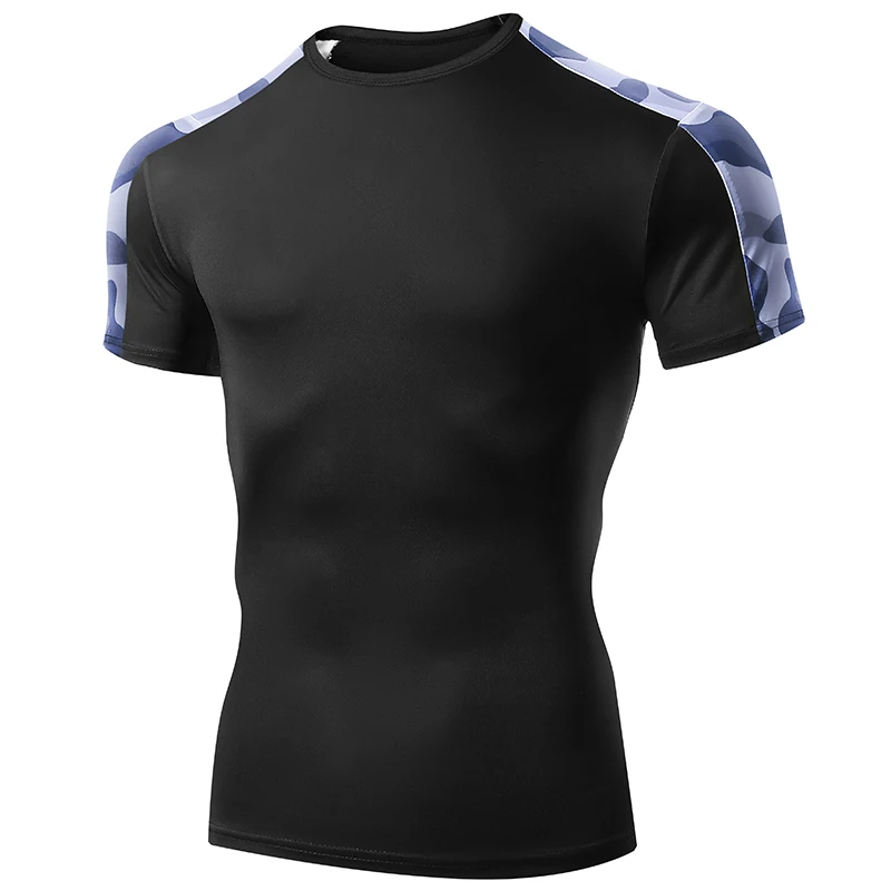 Men Camo Compression Running T-Shirt Gym Fitness Workout Skinny Sports Top Tee