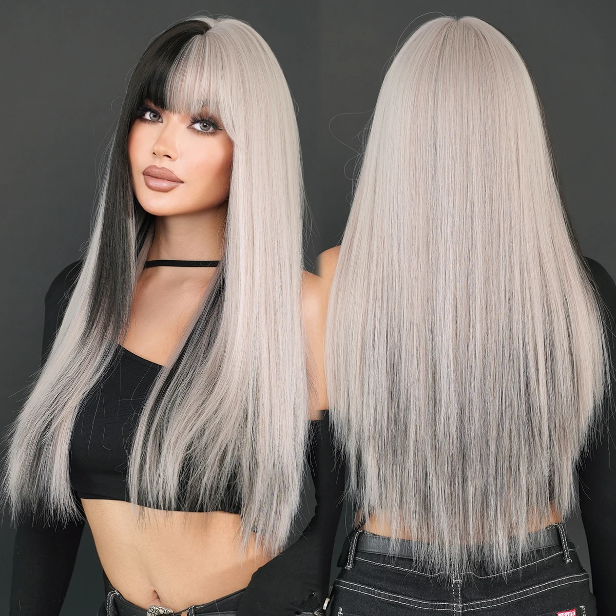 7JHH WIGS Long Straight Black Wig for Women Daily Use High