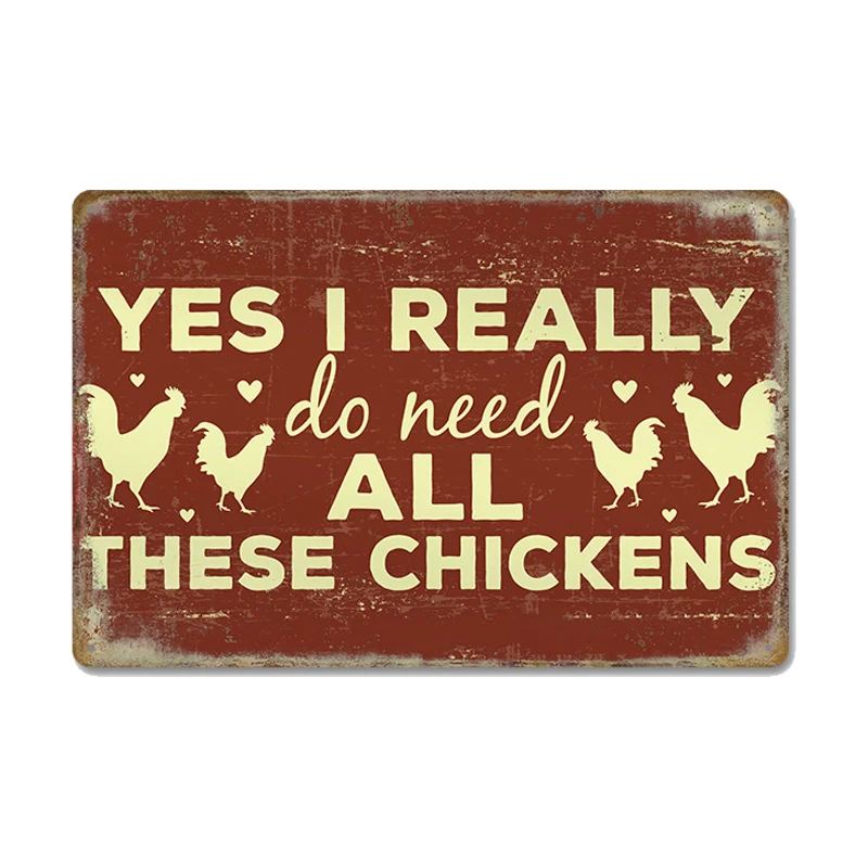 

Chickens Tin Signs Metal Vintage Poster Rooster Hens Eggs Retro Plaque Wall Stickers Painting for Farm Door Home Decor