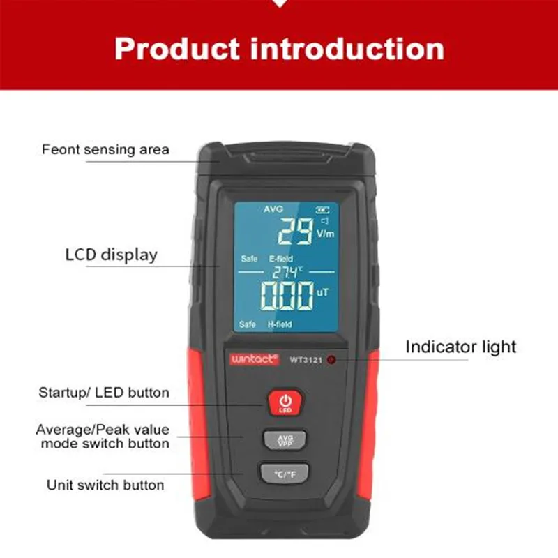 WT3121 Handheld Digital LCD EMF Meter Electric Magnetic Field Dosimeter Detector Electromagnetic Radiation Tester 5
