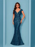Elegant Blue Evening Dress For Women Long 2025 Luxury Mermaid Formal Sequins Prom Wedding Party Cocktail Dresses