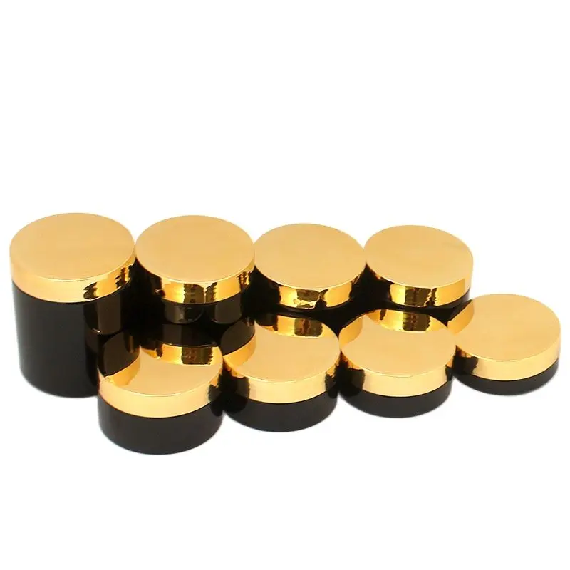 20pcs Cream Containter Empty PET Glossy Black Cosmetics Pots Gold Cap 30g50g80g100g150g200g250g Skincare Plastic Jars With Lid